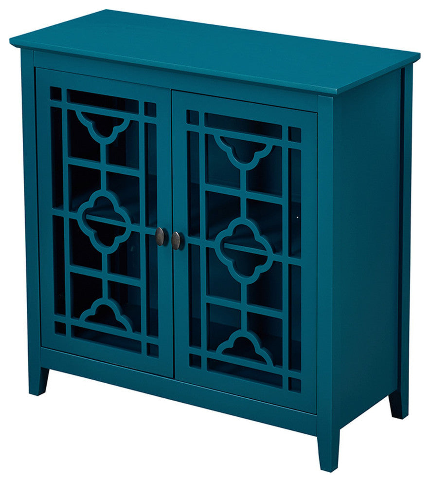 Wood Double Door Accent Cabinet with Adjustable Shelf, Teal, 35'' X 16''
