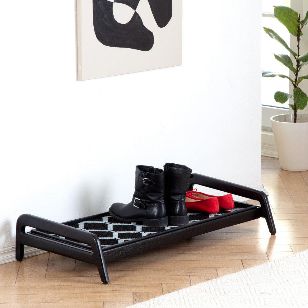 Single-Tier Black Stand With 3-Pair Rubber Boot Tray San Tropez