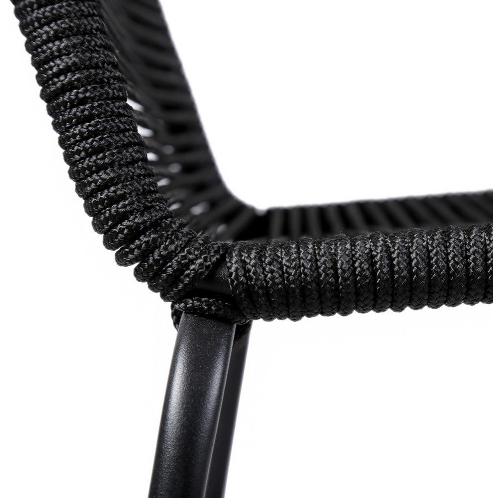 Shasta Outdoor Metal and Black Rope Stackable Dining Chair - Set of 2, Black Rope