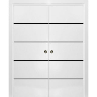 French Double Pocket Doors 56x84 | Planum 0015 White Silk | Kit Trims Rail