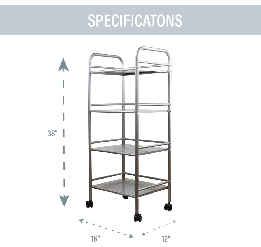 4"-Tier Steel Rolling Storage Cart, Satin Nickel
