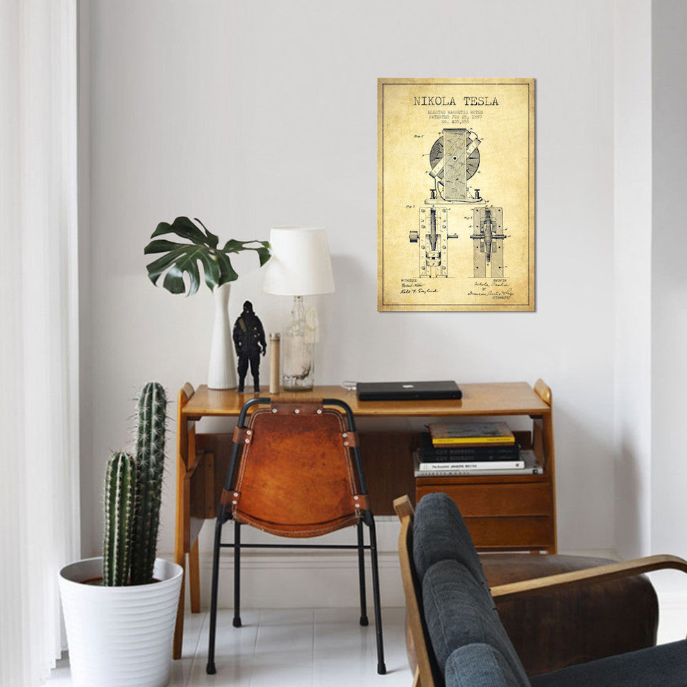 "Electro Motor Vintage Patent Blueprint" by Aged Pixel, Canvas Print, 18"x12"