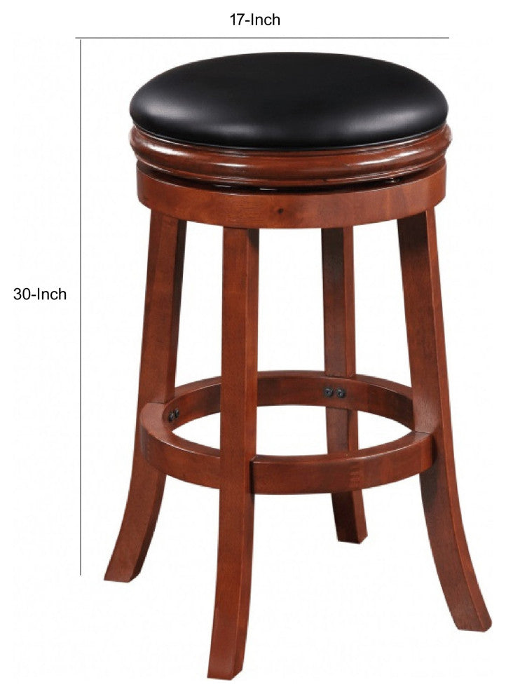 Benzara BM274233 Swivel Counter Stool, Solid Wood, Faux Leather, Brown/Black