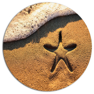 Starfish On Beach With Waves, Beach Disc Metal Artwork, 36"