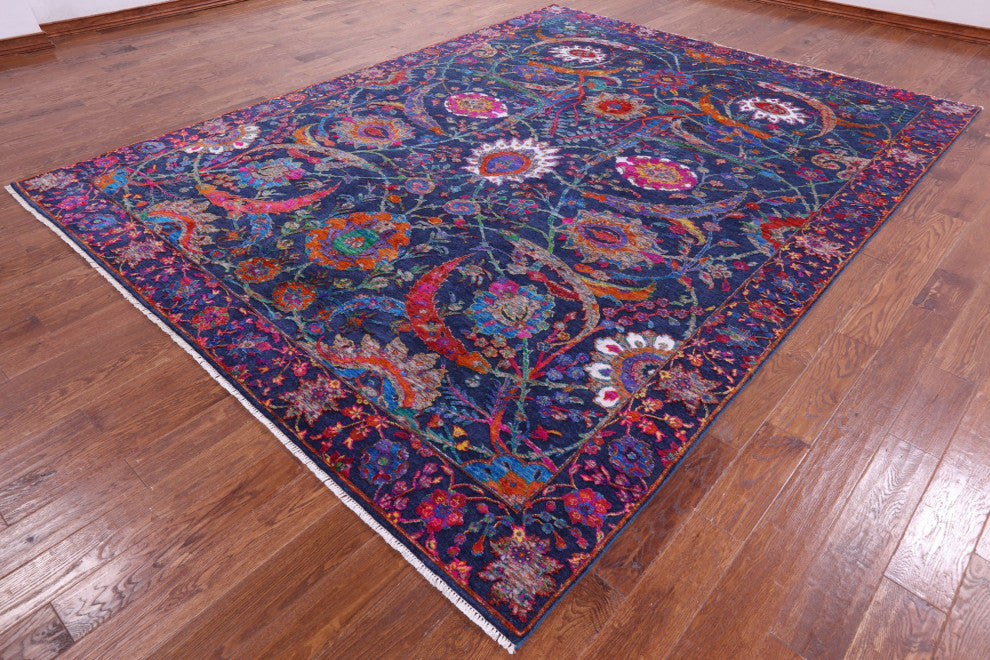 Hand-Knotted Persian Sickle Leaf Design Wool and Silk Rug 9' 0" X 11' 9" Q11852