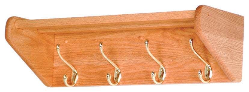 4 Hook Shelf, Light Oak