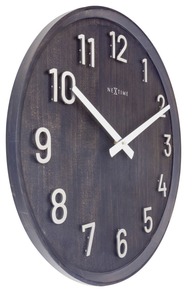 Precious 20" Wooden Wall Clock With Raised Metal Numbers, Black