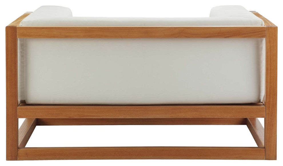 Outdoor Patio Furniture Lounge Chair Armchair, Set of Two, Wood, Natural White