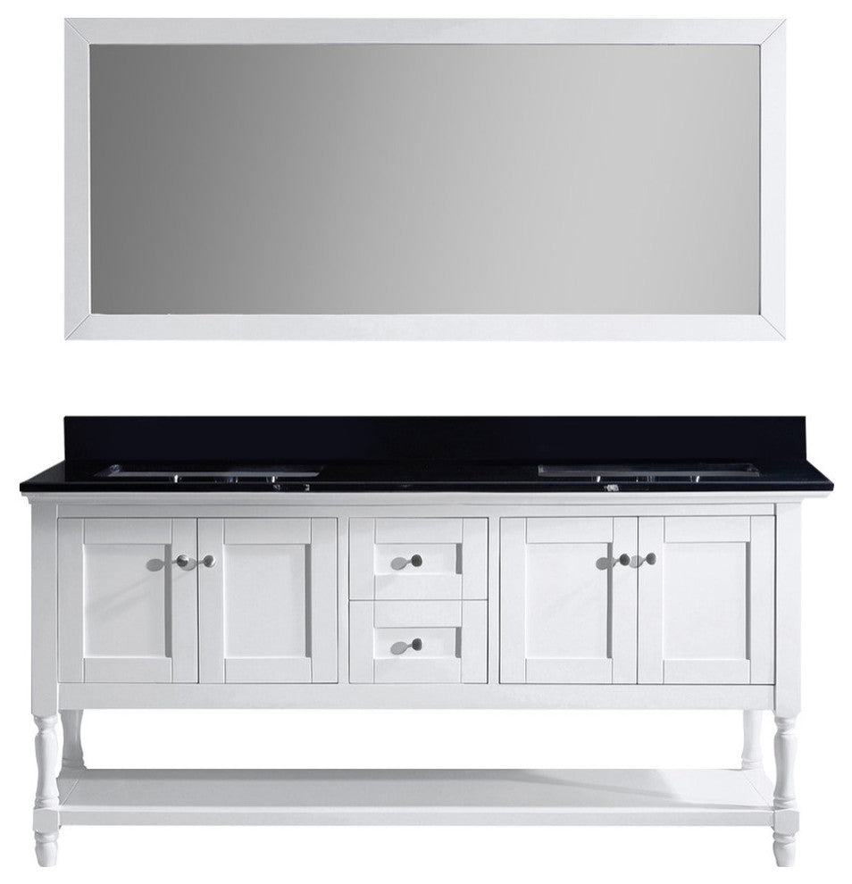 72" Double Bathroom Vanity, White, Square Sink, No Faucet