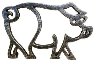 Rustic Silver Cast Iron Pig Shaped Trivet 8"- Decorative Cast Iron, Animal Tr