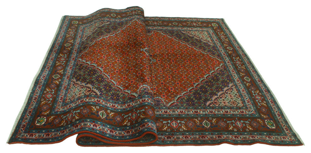 Fine Vintage Distressed Sabite Rust/Navy Rug, 6'4x9'5