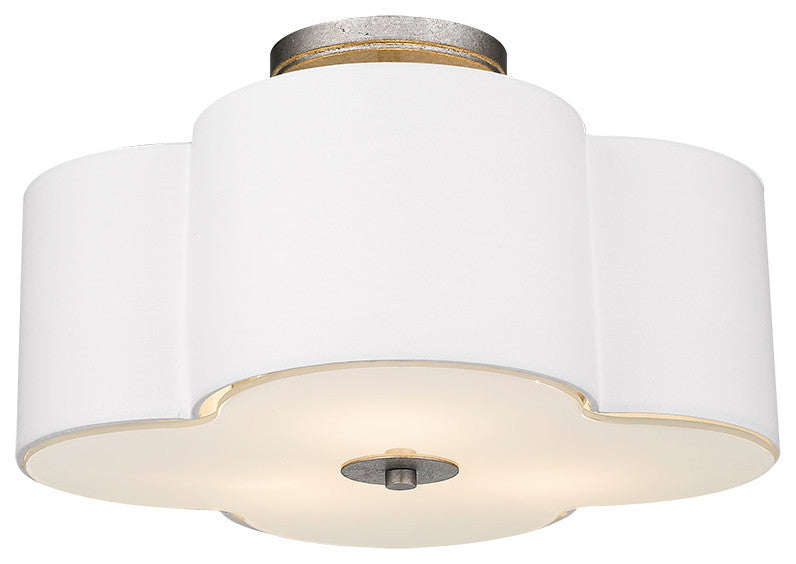 3 Light Quatrefoil Semi-flush Ceiling Mount Lighting Fixture in Antique Silver