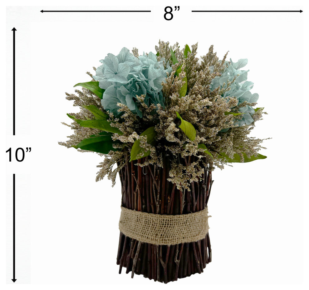 Preserved 10" Decorative Hydrangea Standing Topiary Plant Green