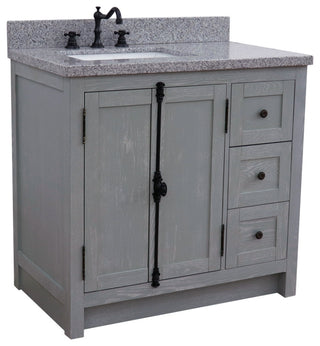 37" Vanity, Gray Ash With Gray Granite Top, Left Doors/Left Rectangle Sink