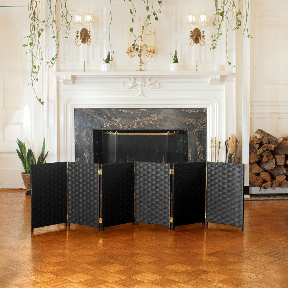 2 ft. Short Woven Fiber Room Divider 6 Panel Black
