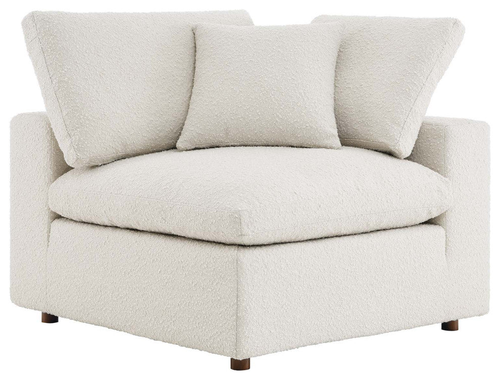 Commix Down Filled Overstuffed Boucle Fabric Corner Chair, Ivory