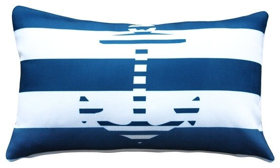 Pillow Decor - Blue Anchor Nautical Throw Pillow 12X20