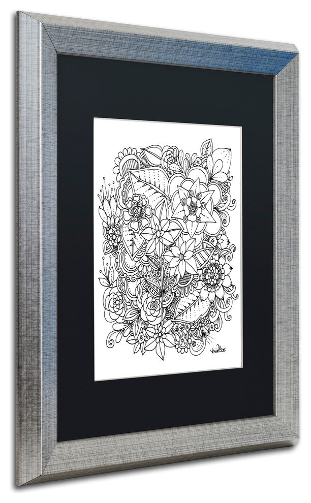 KCDoodleArt 'Flowers 2' Art, Silver Frame, Black Matte, 16"x20"