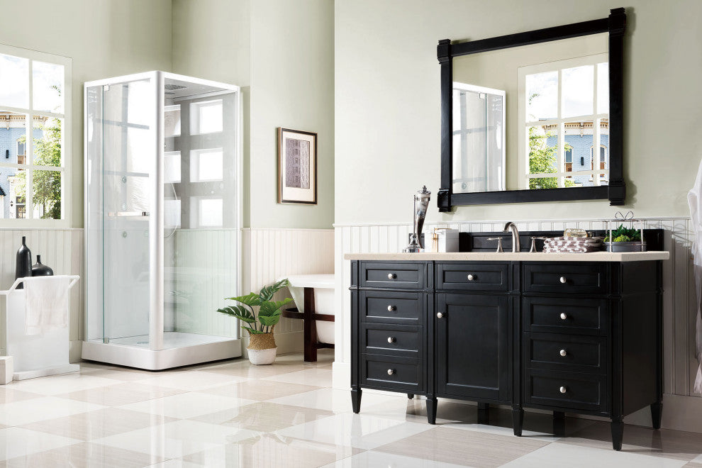 Brittany 60" Single Vanity, Black Onyx, Eternal Marfil Quartz