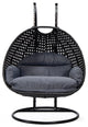 LeisureMod Mendoza Charcoal Wicker Hanging Double Egg Swing Chair, Charcoal