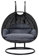 LeisureMod Mendoza Charcoal Wicker Hanging Double Egg Swing Chair, Charcoal