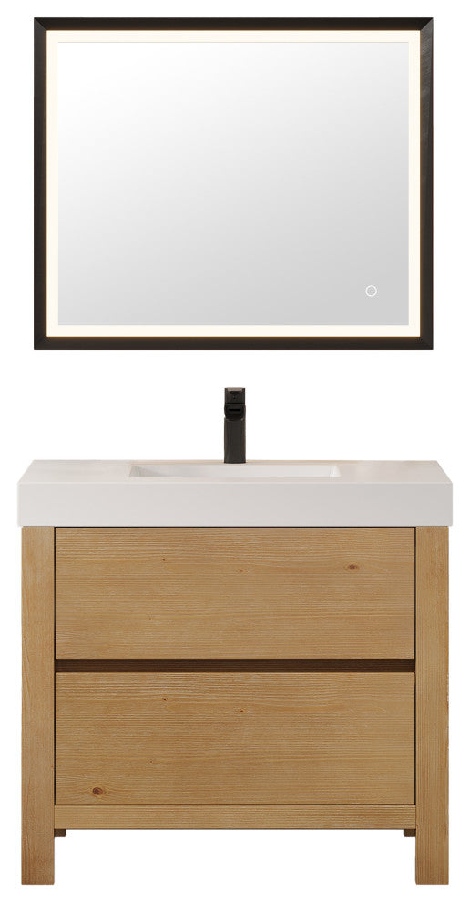Cascadia Bathroom Vanity, Weathered Fir, 36", With Mirror