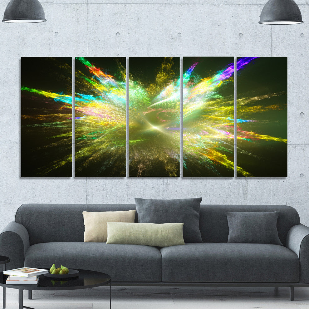 Fractal Explosion of Paint Drops, Abstract Canvas Art Print, 60"x28", 5 Panels