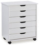Riverbay Furniture Six Drawer Wide Wood Rolling Cart in White Wash