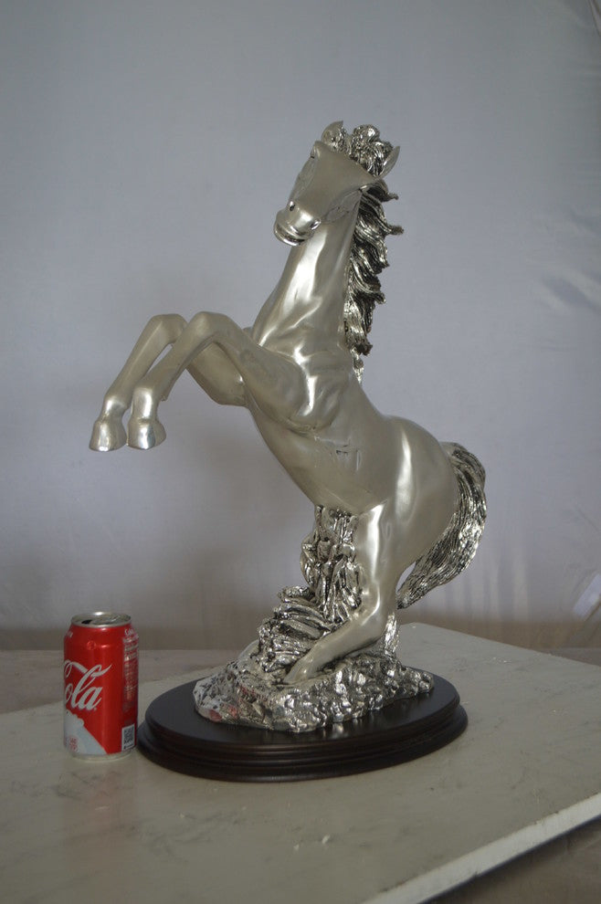 Rearing Horse  Silver Finished Statue -  Size: 18"L x 10"W x 22"H.