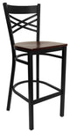 Black "X" Back Metal Restaurant Barstool, Mahogany Wood Seat