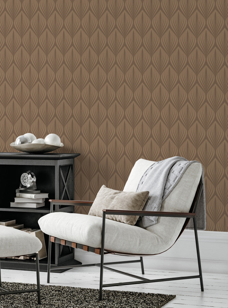 Elegant Modern Leaves Peel and Stick Vinyl Wallpaper, Brown, 24"w X 108"h