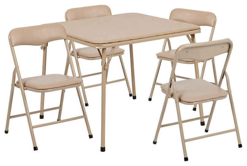 Kids Colorful 5 Piece Folding Table and Chair Set, Tan