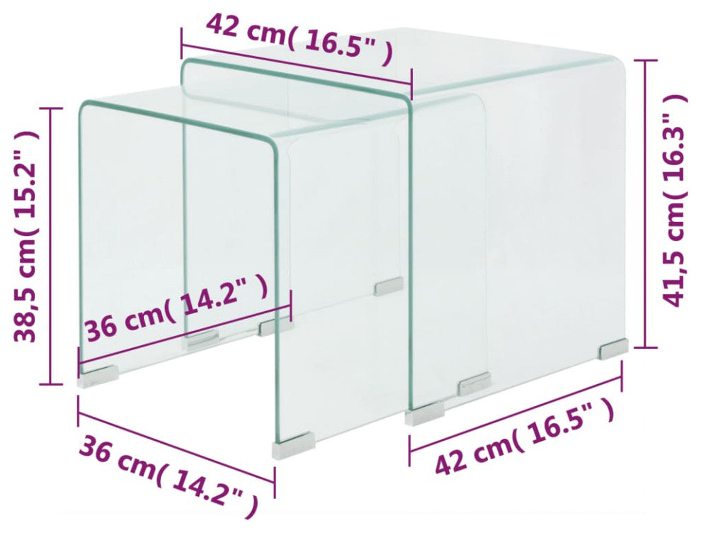 vidaXL Two Piece Nesting Table Set Tempered Glass Clear