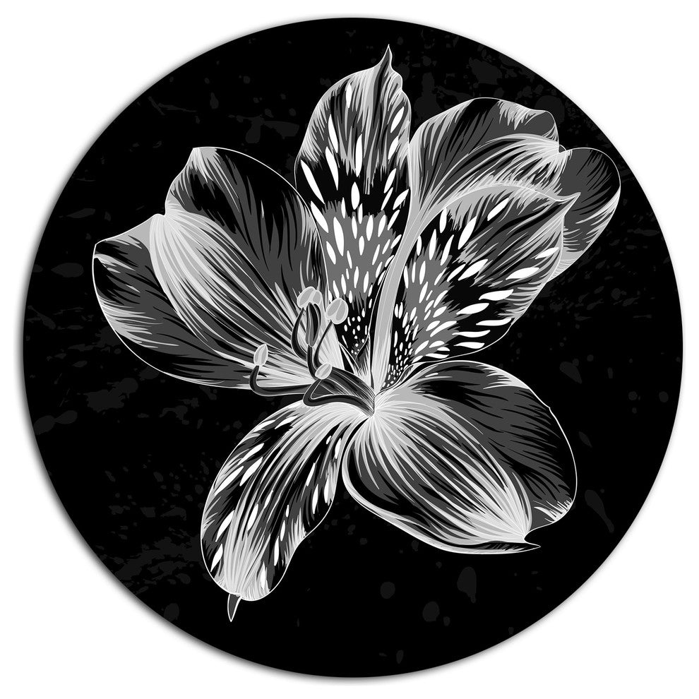 Beautiful Monochrome Alstroemeria Flower, Floral Round Wall Art, 11"
