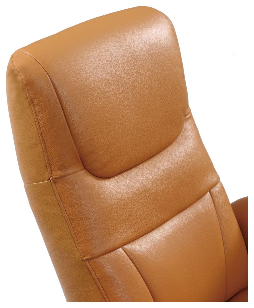 New York Modern Top Grain Leather 2-Motor Powered Recliner, Tan/Silver