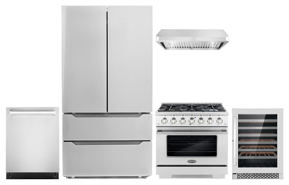 5-Piece Kitchen, 36" Gas Range and 36" Under Cabinet Range Hood