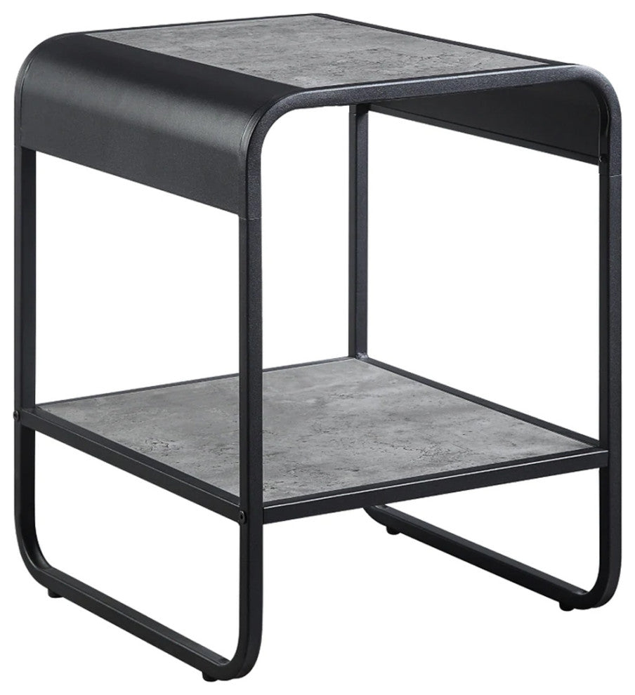 Benzara BM276254 21" Modern End Table With Open Shelves, Gray/Black