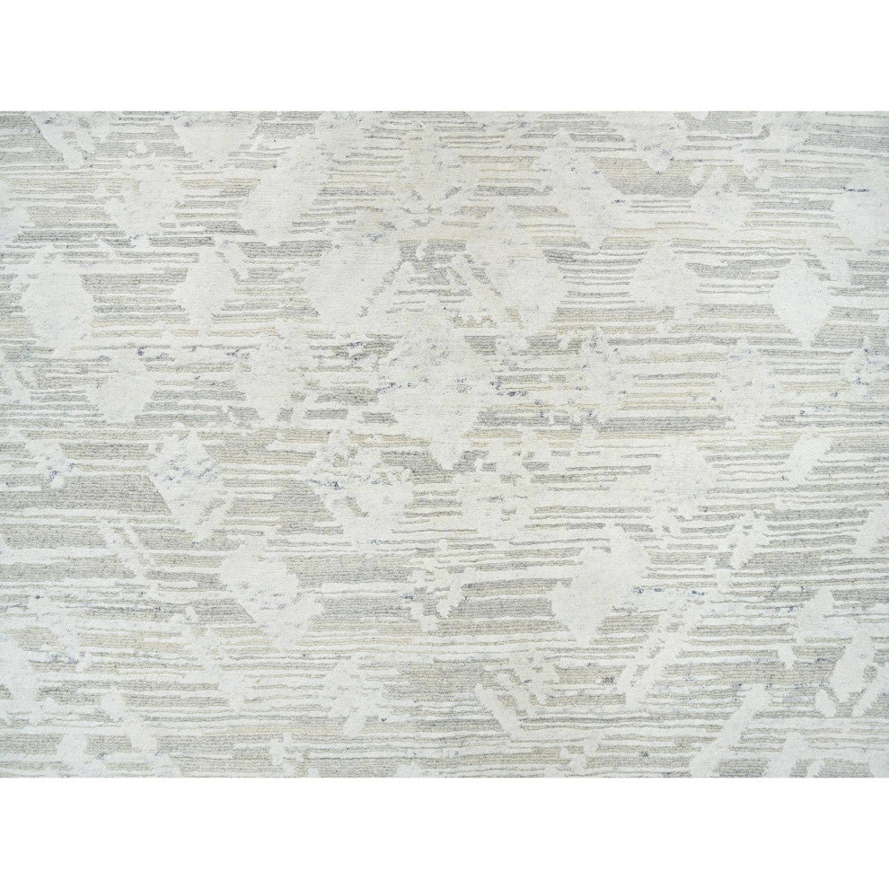 Light Gray Natural Wool Hand Knotted Modern Design Oversized Rug, 14'0"x19'9"