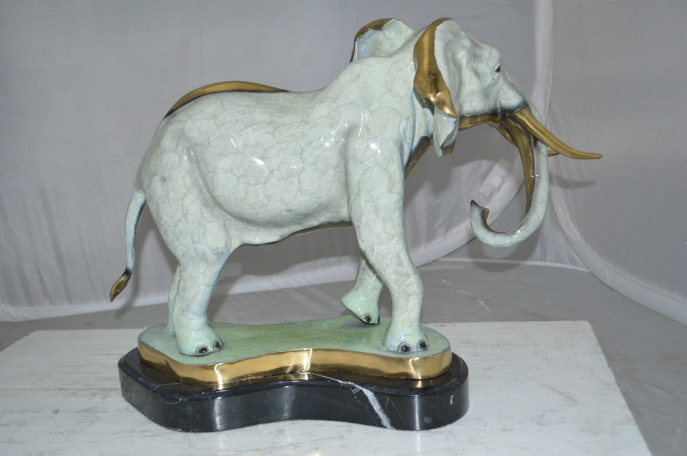 Elephant trunk Down Bronze Statue -  Size: 28"L x 12"W x 17"H.