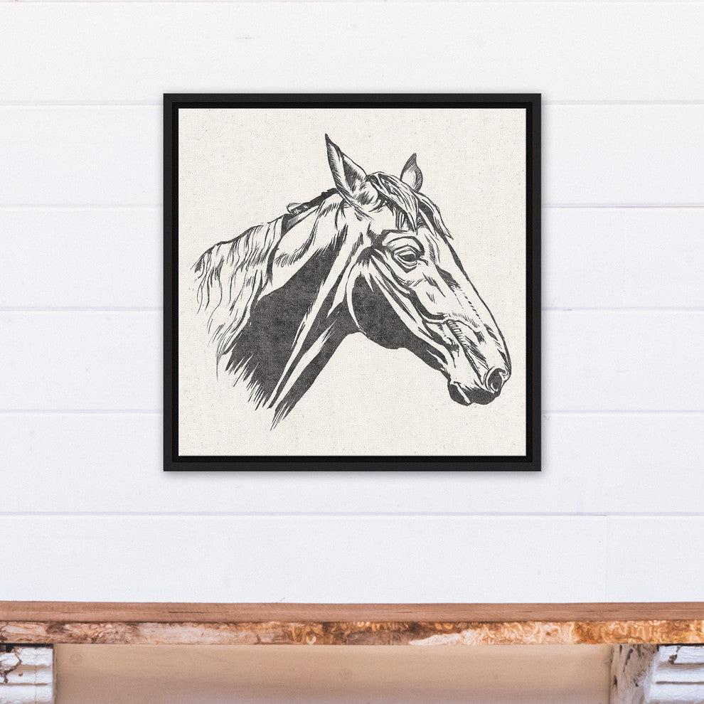 Horse Head Sketch 20"x20" Black Framed Print on Canvas
