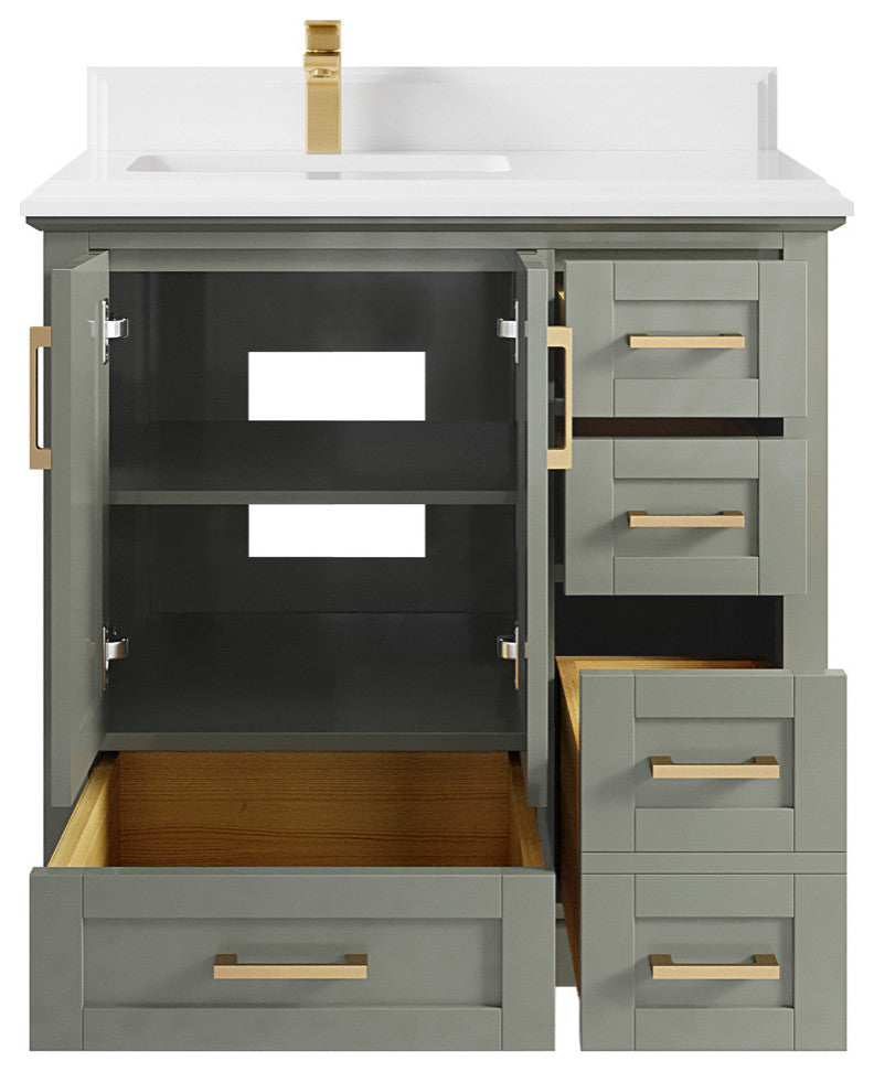 Boston 36 Left Offset Bath Vanity in Evergreen 1.5" White Quartz