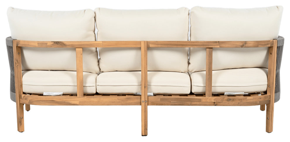 GDF Studio Outdoor 3-Seater Patio Acacia Wood Sofa, Teak/Gray/Beige