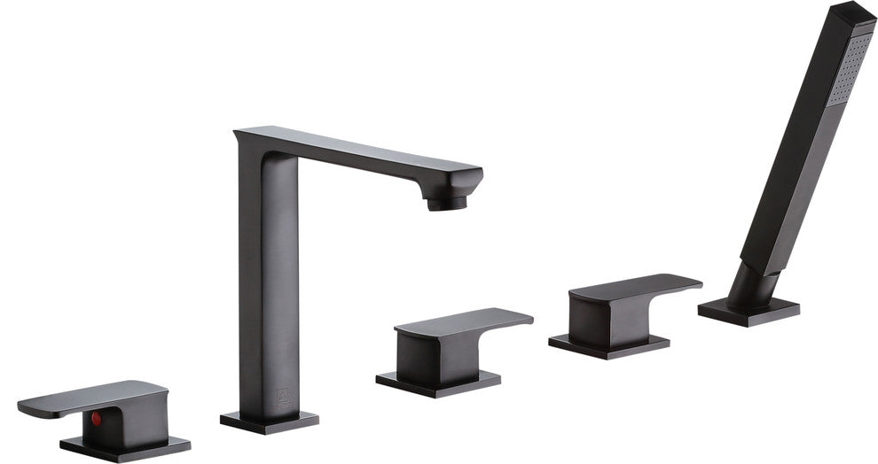 Shore 3-Handle Deck-Mount Roman Tub Faucet,Handheld Sprayer In Oil Rubbed Bronze
