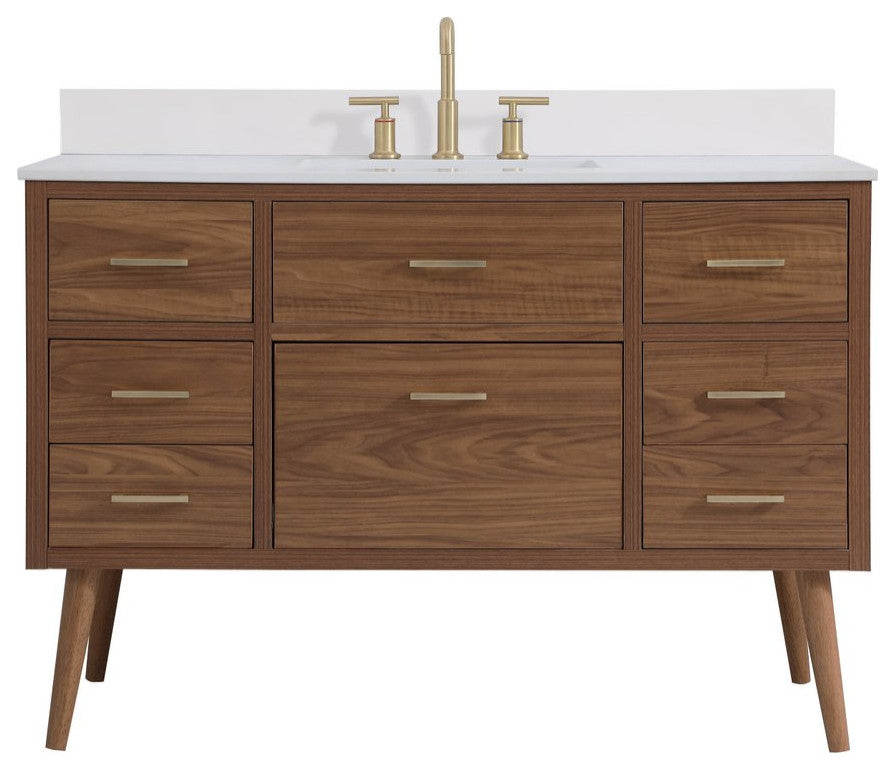 Bella 48" Bathroom Vanity, Walnut Brown With Backsplash