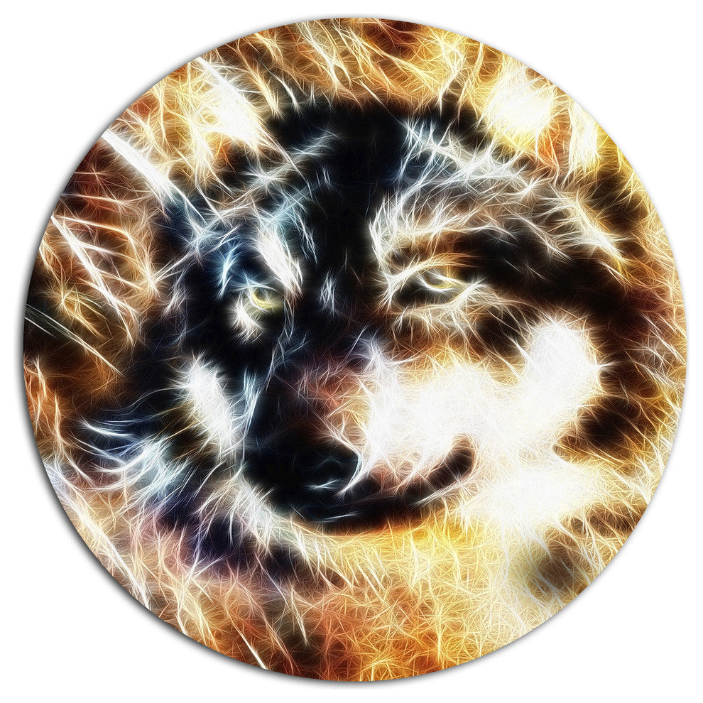 Wolf Multicolor Collage, Animal Disc Metal Wall Art, 11"