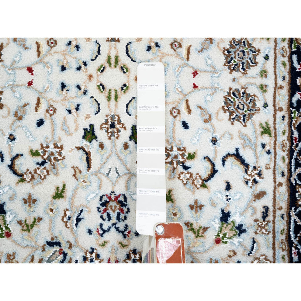 Ivory, Hand Knotted Nain, 250 KPSI Wool and Silk Runner Rug, 2'7" x 8'3"