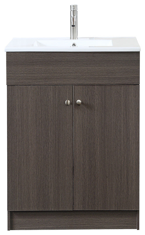 Bathroom Vanity, Dark Paulownia Wood, Textured Finish, 24"