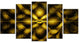 Golden Fractal Watercolor Pattern, Contemporary Art on Canvas, 60"x32", 5 Panels