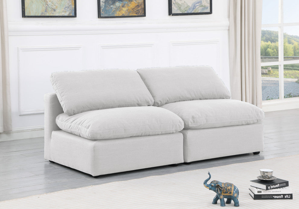 Indulge Upholstered Modular Sofa, White, 2-Piece: 2 Armless Chair, Down Stuffed Linen Textured Fabric