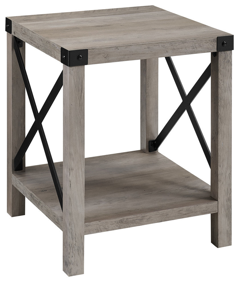 18" Farmhouse Metal "X" Accent Side Table, Gray Wash
